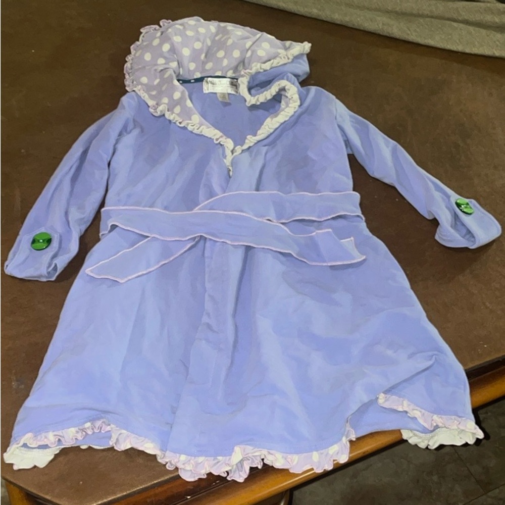 Kids Purple Bathrobe with Polka Dot Trim
